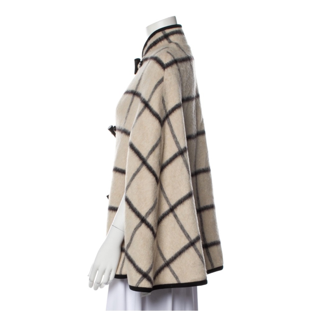 NWT Pearl by Lela Rose Checkered Plaid Wool Cape Poncho with Pockets Size Large - Picture 2 of 11